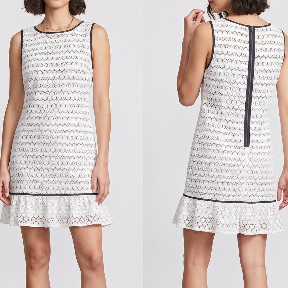 J Taylor Gorgeous Contrast Lace Ivory Ruffle Size 14 Career Dress